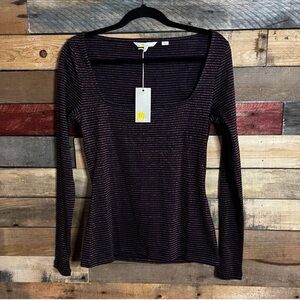 Boden Black and Brown Striped Long Sleeve Top